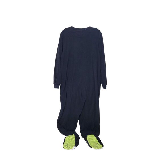 Nick & Nora Womens Black Dog Fleece One Piece Feet Pajamas With Zipper Closure - Picture 2 of 5